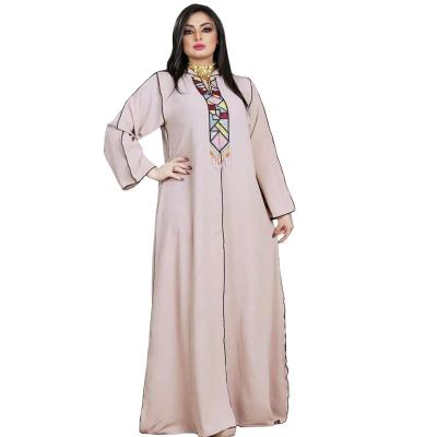 China Polyester Dubai Turkey Arabic Oman Elegant Satin Robe For Women Muslim Abaya Dresses Solid Color Long Sleeve Muslim Islamic Clothing for sale