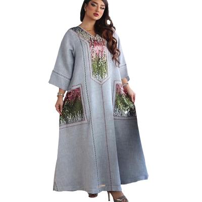 China Polyester Jalabiya Dubai Beaded Sequin Embroidered Abaya For Muslims Women Wear for sale