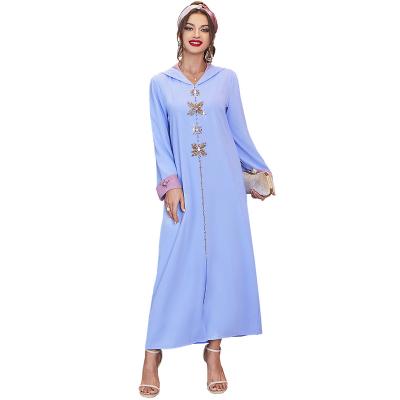 China Muslim Long Dress Islamic Djellaba Ramadan Dress Woman Eid Mubarak Hooded Abaya Dubai Arabic Turkey Modest Dress Kaftan Diamonds Women Polyester for sale