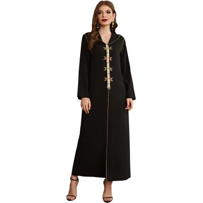 China 2023 Polyester Fashion Toga Diamond Studded Webbed Dress Abaya Dubai Muslim Moroccan Women Wear for sale