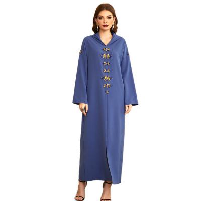 China Ramadan Turkey Hooded Ladies Muslim Dress Polyester Women Elegant Moroccan Kaftan Dress Polyester Dubai Dress Islamic Clothing for sale