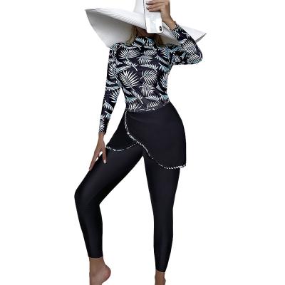 China Swimming and wading long sleeve swimsuit middle eastern leaf print arabic swimwear pants beach women swimsuits for sale