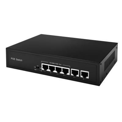 China POE Ports 4 10/100Mbps + 2 Uplink Ports Ethernet PoE Switch Network PoE 12v Desktop Unmanaged Switch for sale