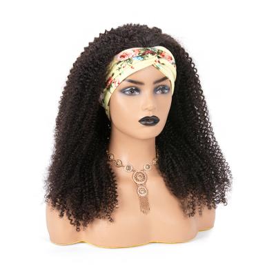 China Brazilian Afro Curl 180 Density Virgin Hair Wig With Headband Full Head Wig Hair Scarf Machine Made Hair Wig for sale