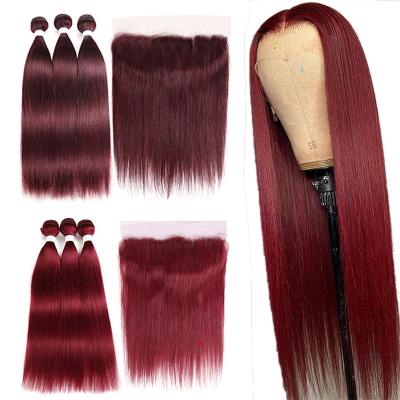 China Hot Selling Silky Straight 100% Virgin Hair Color 99J Silky Straight Hair Bundles With Closure for sale