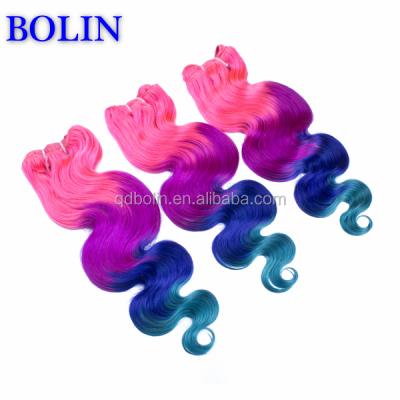 China body wave fashion four tone ombre hot pink/peruvian virgin hair ombre purple/blue/green hair beautiful for sale