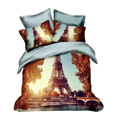 China Hot Sale 3D Eiffel Tower Series Disposable Digital Printed 100% Cotton Or Polyester Bedding Set Customized Duvet Cover Set Oekotex Sheet for sale