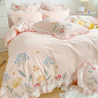 China New Arrival 100% Cotton Fabric Nondisposable Bed Sheet Embroidery Bedding Sets for sale