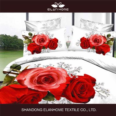 China 100% cotton high quality durable comfortable washable 3d reactive printed rose flower sheet/duvet/bedspread/bedding set for sale