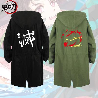 China Anti-wrinkle and winter Demon Slayer Anime printing autumn anorak long hooded loose jacket unisex clothing for sale