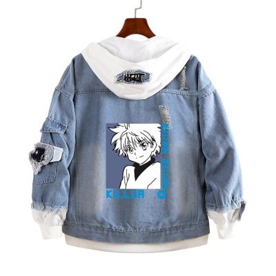 China Anime denim clothes denim jacket custom viable oversized blue HUNTER printed denim jacket for sale