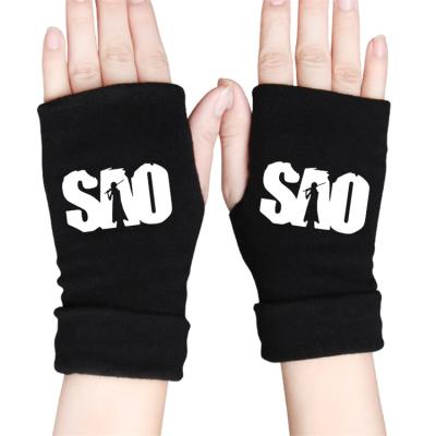 China Art Online Men's Anti-Cold Sword Anime Printed Gloves Fingerless Winter Warm Protection Cotton Knitted Gloves for sale