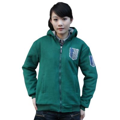 China Anime hoodie anti-shrink attack on titan survey corps army green men winter plus long sleeve velvet jacket stain wholesale for sale