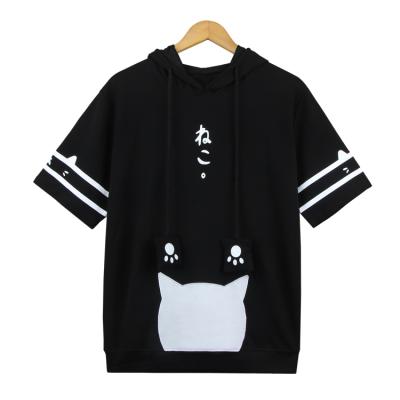 China Anti-shrinkage game Neko Atsume clothes cute ladies short sleeve clothing hoodie summer cat casual hoodie for sale