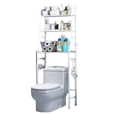 China Standing Type Bathroom Shelving Floor-to-Ceiling Three-Tier Toilet Floor-to-Ceiling Rack Toilet Washing Machine Puncture-Free Shelving for sale