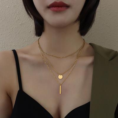 China Europe And America Titanium Stainless Double Layer 18K Gold Plated Multi Layer Choker Necklace Layering Chain For Women for sale