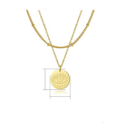 China Europe and America 18K Gold Plated Double Layer Stainless Steel Layered Round Coin Set Charm Pendant Necklace for sale