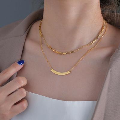 China Europe and America Customized Personal Style 18K Gold Plated Multi Layered Stainless Steel Double Layer Pendant Necklace for sale