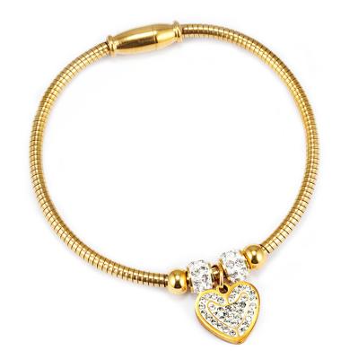 China 24K Gold Diamond Clasp Bangle Magnetic Titanium Steel Casual/Sporty Heart Shaped Charm Bangle Pendant Bracelets for sale