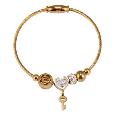 China Casual/Sporty 18k Gold Diamond Beaded Key Bracelet With Diamond Heart Shaped Jewelry Beaded Magnetic Charms for sale