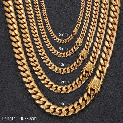 China Can Be Customized Hip Hop Cuban Necklace Vacuum Plated 18K Gold Trendy Titanium Steel Cuban Chain for sale