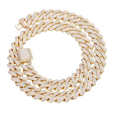 China Fashion Men's Hip Hop Jewelry Fully Iced Out Brass Chain Necklace Cuban Link Hiphop Chain Necklace for sale