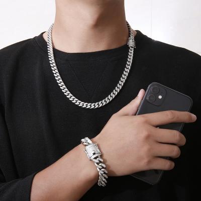 China Europe And America Multi-Width Iced Out Bling Cubic Zircon Miami Cuban Chain Necklace For Men Women Necklace For Couples for sale