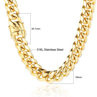 China Hiphop Accessories Mens Miami Curb Link Chains Choker Necklace Hiphop Cuban Chain Necklace 18mm Hiphop Large for sale