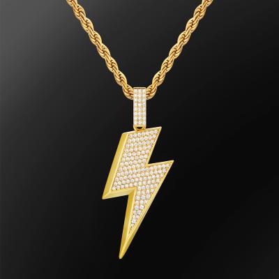 China Hop Punk Lightning Hip Zirconia 24K 925 Platinum Brass Set Pendant Necklace For Men And Women for sale