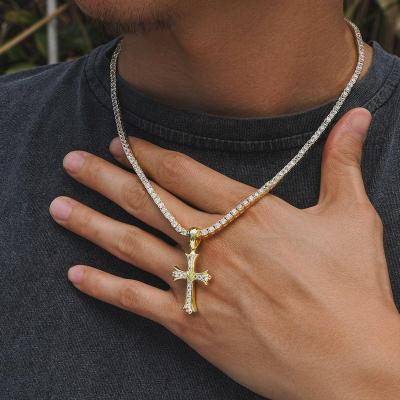 China Cross Necklace 24K Diamond-studded Simple Style Male Clavicle Chain Pendant Cross Necklace and Female Hip Hop for sale