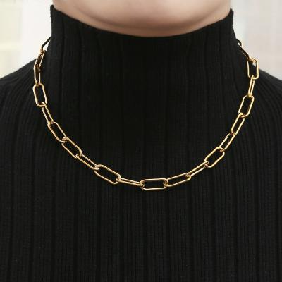 China Fashion Popular Women Fashion Chain Jewelry Gold Plated Stainless Steel Paper Clip Link Necklace 18k for sale