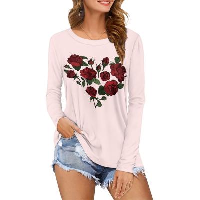 China Anti-pilling Woman Long Sleeves Tops Polynesian Plumeria Design Wholesale Fashion New O Neck Polyester Custom Casual Loose Long Sleeve T-shir for sale