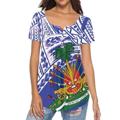 China Anti-pilling Women Short Sleeve Tops Polynesian Design One MOQ Round Neck Custom Women's T-shirt for sale