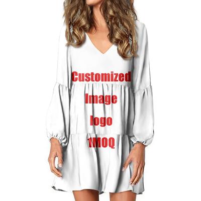 China Anti-Static Colourful Tropical Pattern Babydoll Loose Swing Dresses Women Casual Summer V Neck Ruffle Sleeve Casual Loose Shift Mini Dress for sale