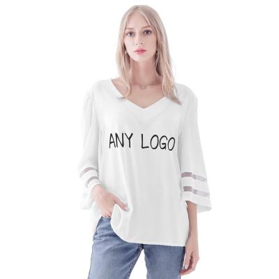 China Anti-pilling Custom Latest Design Woman Blouse 2022 Digital Printing Deep Neck Long sleeve Top Women's Puff Sleeves BLouse for sale