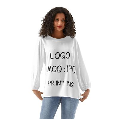 China Anti-pilling Label Privated Customize Printed Logo O-Neck Breathable Women Shirt Digital Printing Chiffon Blouse For Woman for sale