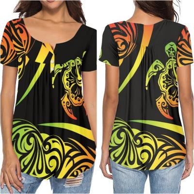 China Anti-pilling Custom Digital Printing Lady Short Sleeve With Buttons Women's Fashion Custom Logo Casual Blouse Shirt for sale