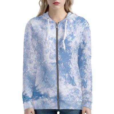 China Anti-pilling Custom Women New Fashion Hoodie Jacket Tie Dye Style Digital Printing Spiring Long Sleeve Zipper Coat Jacket for sale