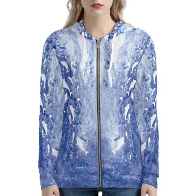 China Anti-pilling New Fashion Zip Up Autumn Sweater Jacket Blue Colorful Sublmination Hoodie Kangaroo Pocket Girls Coat Jacket for sale