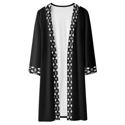 China Anti-pilling Black Color Polyester Fabric Ankle-Length Long Sleeve Cardigan Front Open Print Personalized Design Casual Cardigan for sale