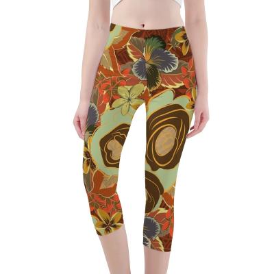 China Anti-wrinkle Yoga Pants rCalf Length Custom Print Logo High Waisted Stretch Quick Dry Fashion Women Yoga Cropped Leggings for sale