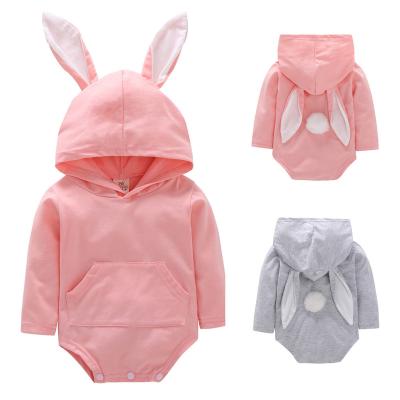 China 80% Cotton Cute Cartoon Rabbit Ears Long Sleeve Hooded Kids Baby Rompers Baby Overalls for sale