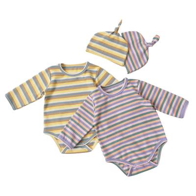 China 95% Cotton Kid's Boutique Clothes Striped Cotton Long Sleeve Baby Rompers With China Hat for sale