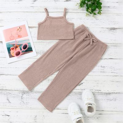 China New Summer Casual Baby Knitted Vest Pants Solid Striped Outfit 2pcs Baby Toddler Clothes Set for sale