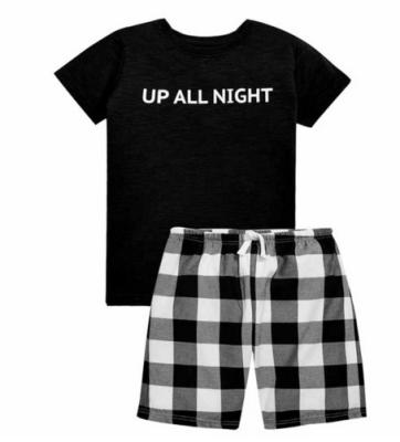 China Spot new 2020 summers letter printing round neck T-shirt suit summer plaid shorts sports set for sale