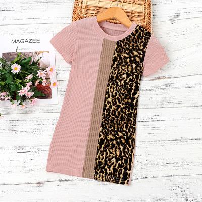 China Washable Leopard Print Short Sleeve Patchwork Kids Summer Dresses Kids Baby Knitting Dress for sale