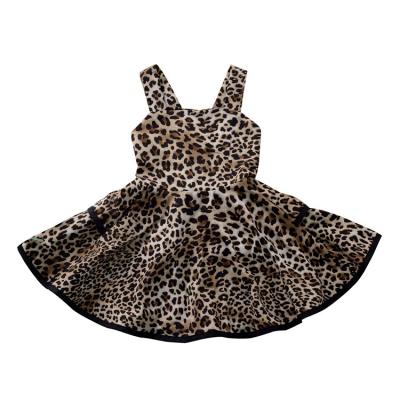 China Breathable Warm Style Summer Girl Leopard Print Suspenders Dress Baby Ruffle Dress for sale