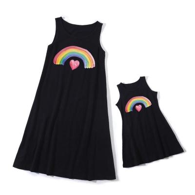 China Cartoon QUICK DRY sleeveless rainbow dress parent-child vest mother and daughter dress creative mommy and me for sale