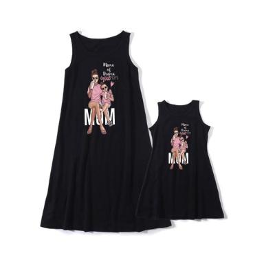 China Lovely Family QUICK DRY Dress Girl Love Letter Summer Parent-Child Vest Dress Mommy and Me for sale