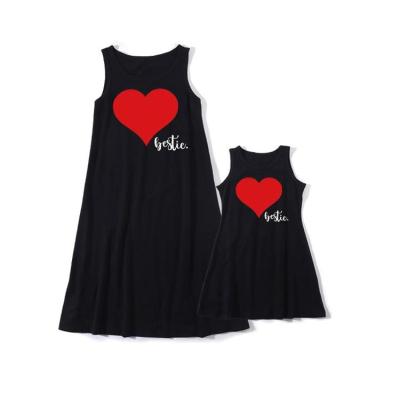 China QUICK DRY Love Letters Print Mama and Me Mom and Baby Girl Mother Daughter Black Tank Top Dress for sale